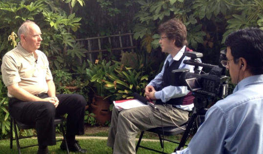 In Long Beach, California, Jonathan Whitcomb was interviewed for a Canadian TV show 